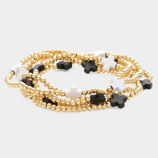 5PCS - Cross Pointed Metal Ball Beaded Multi Bracelets
