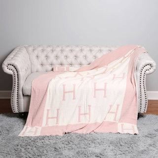 Initial Monogram Patterned Reversible Throw Blanket