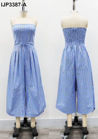 Strapless Stripe Wide Leg Jumpsuit with Side Trim