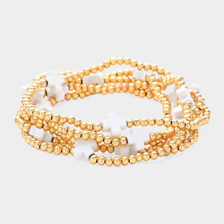 5PCS - Cross Pointed Metal Ball Beaded Multi Bracelets