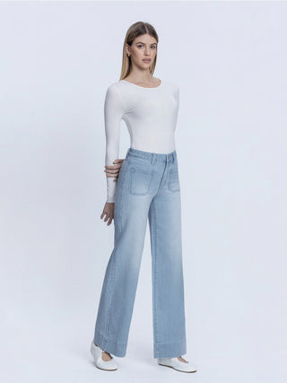 High Rise Patched Wide Leg with Trouser Hem