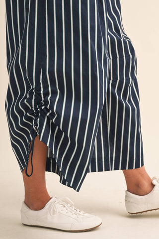 Strapless Stripe Wide Leg Jumpsuit with Side Trim