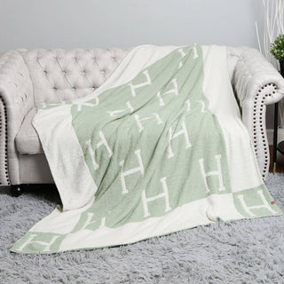 Initial Monogram Patterned Reversible Throw Blanket