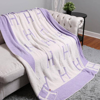 Initial Monogram Patterned Reversible Throw Blanket