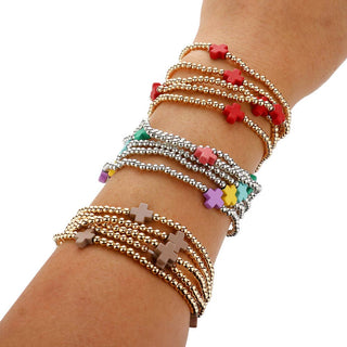 5PCS - Cross Pointed Metal Ball Beaded Multi Bracelets