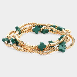 5PCS - Cross Pointed Metal Ball Beaded Multi Bracelets