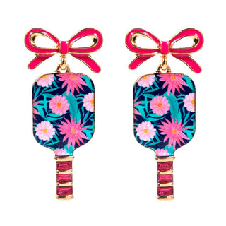 Bow Floral Pickleball Paddle Dangle Earrings