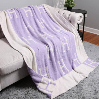 Initial Monogram Patterned Reversible Throw Blanket