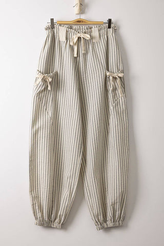 Bow Detail Stripe Textured Woven Pants