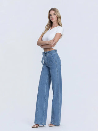 Super High Rise Wide Leg Jeans with Tie