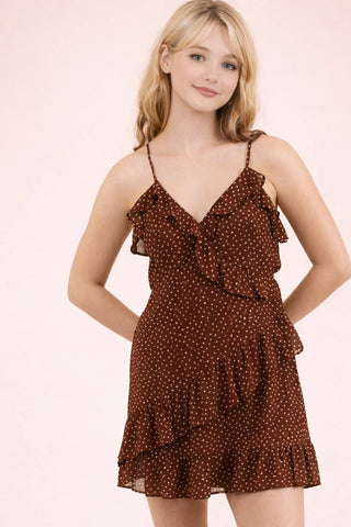 Asymmetrical Ruffled Dotted Woven Mini Dress
