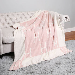 Initial Monogram Patterned Reversible Throw Blanket
