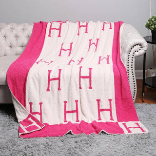 Initial Monogram Patterned Reversible Throw Blanket