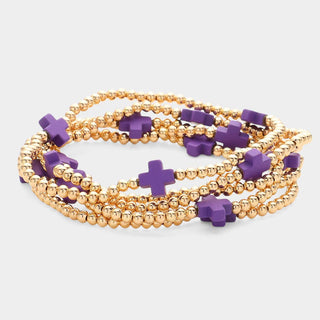 5PCS - Cross Pointed Metal Ball Beaded Multi Bracelets