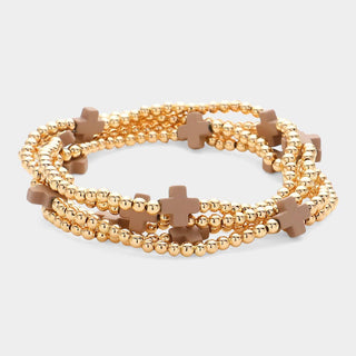 5PCS - Cross Pointed Metal Ball Beaded Multi Bracelets