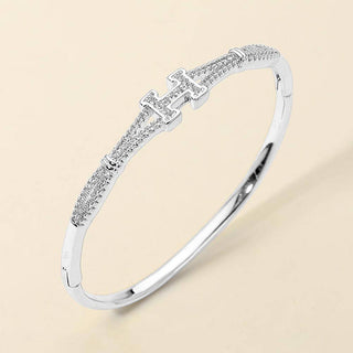 CZ Pave H Letter Accent Hinged Bangle Bracelet