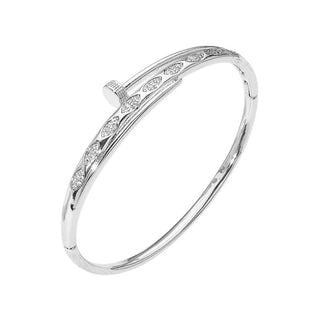 SECRET BOX_Stainless Steel Rhinestone Pave Marquise Accent Nailhead Hinged Bangle Bracelet