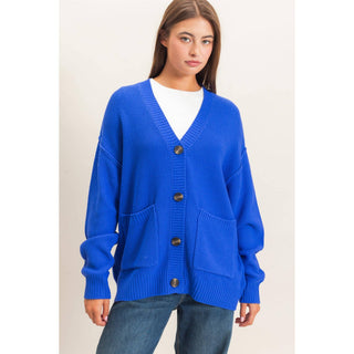 Textured Oversized Knit Buttoned Cardigan