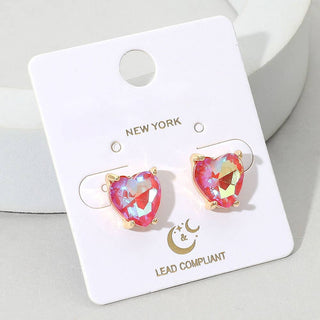 Heart Stone Cushion Stud Earrings