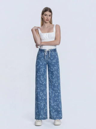 High Rise Floral Print Baggy Jeans