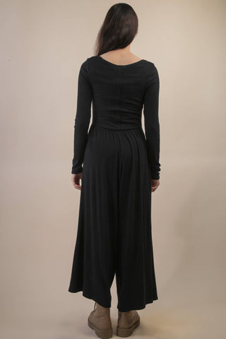 Wide Leg Solid Knit Casual Jumpsuit