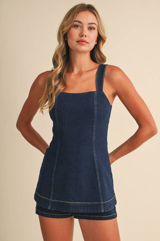 IR2520 SQUARE NECK LINE DENIM ROMPER
