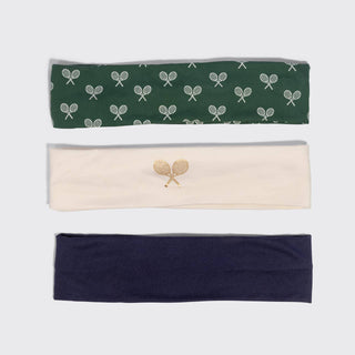 Recycled Fabric Active Headbands 3pc Set- Cream, Court Green & Navy Blue