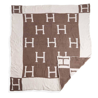 Initial Monogram Patterned Reversible Throw Blanket