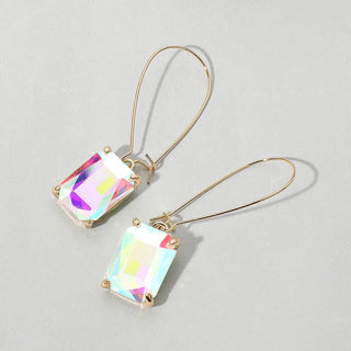 Emerald Cut Stone Dangle Evening Earrings