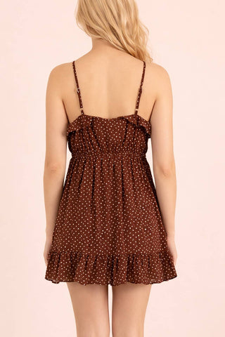 Asymmetrical Ruffled Dotted Woven Mini Dress