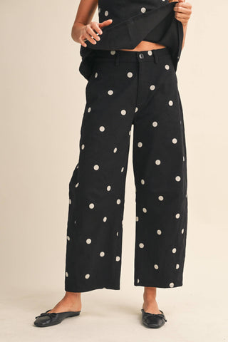 POLKADOT STRAPLESS PEPLUM TOP AND BARREL PANTS SET