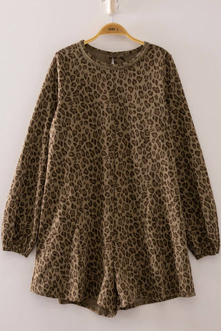 Leopard Print Long Sleeve Romper