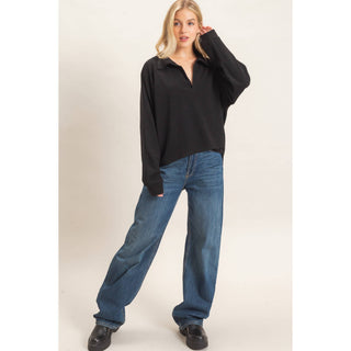 Open Collar Knit Pullover
