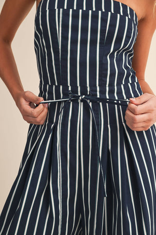 Strapless Stripe Wide Leg Jumpsuit with Side Trim