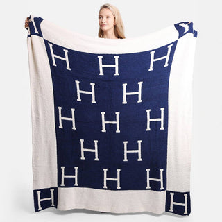 Initial Monogram Patterned Reversible Throw Blanket
