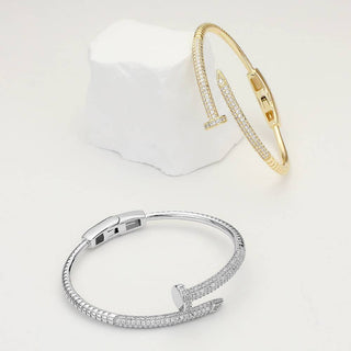 CZ Stone Paved Nail Hinged Bangle Bracelet