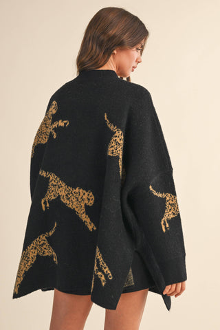 CHEETAH PRINT OVERSIZED MOCK NECK SWEATER TOP