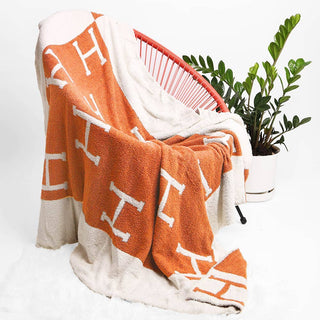 Initial Monogram Patterned Reversible Throw Blanket