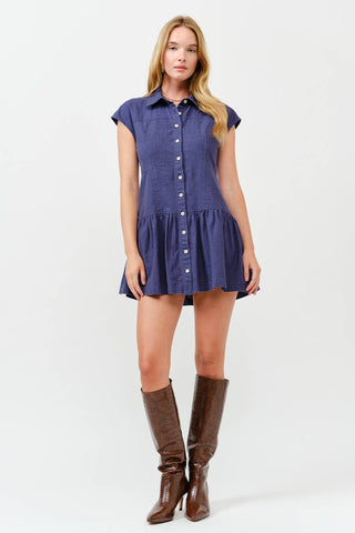 Linen Ruffle Mini Dress
