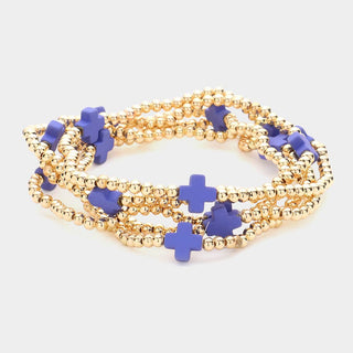5PCS - Cross Pointed Metal Ball Beaded Multi Bracelets