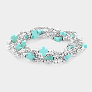 5PCS - Cross Pointed Metal Ball Beaded Multi Bracelets
