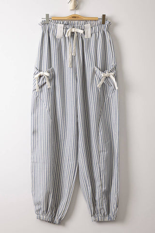 Bow Detail Stripe Textured Woven Pants