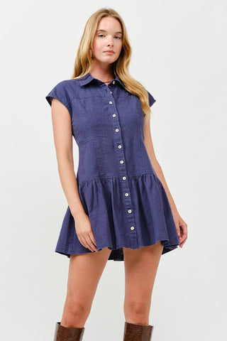 Linen Ruffle Mini Dress