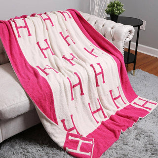 Initial Monogram Patterned Reversible Throw Blanket