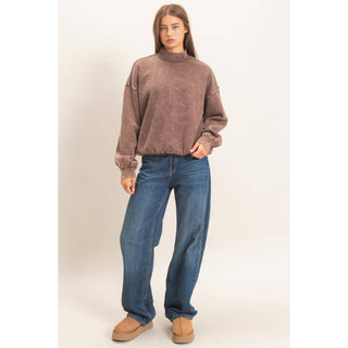 Acid Washed Mock Neck Sweatshirt