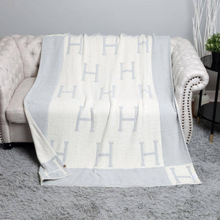 Initial Monogram Patterned Reversible Throw Blanket
