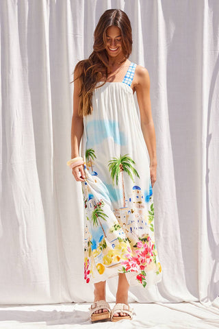 Printed Tie Back Strap Midi Dress Small / MULTI