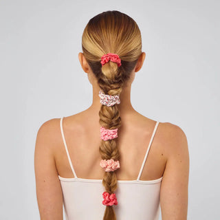 Ruched Satin Scrunchies 5 Pc Set - Cherry Blossom