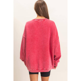 Acid Wash Crew Neck Long Sleeve Sweatshirt