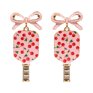 Bow Floral Pickleball Paddle Dangle Earrings